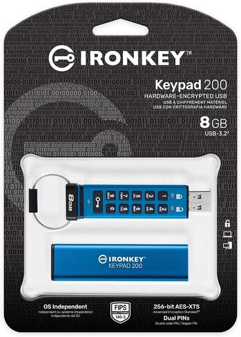 Kingston Ironkey Keypad 200 8GB Encrypted USB | Alphanumeric Keypad | Multi-Pin Access | XTS-AES 256-bit | FIPS 140-3 Level 3 Certified | Brute Force & BadUSB Protection | IKKP200/8GB in Kuwait