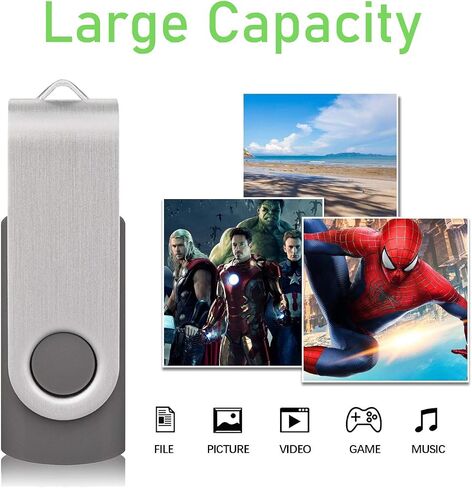 Flash Drive 4GB 5 Pack, hrongshk USB 2.0 Swivel Thumb Drives Bulk Memory Stick for Data Storage,Black/Blue/Orange/Green/Purple (4G, 5Pcs Mixed Color) in Kuwait