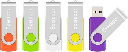 USB Flash Drive 64GB Exmapor Thumb Drives 5 Pack Multi-Color Swivel Memory Sticks with Led in Kuwait