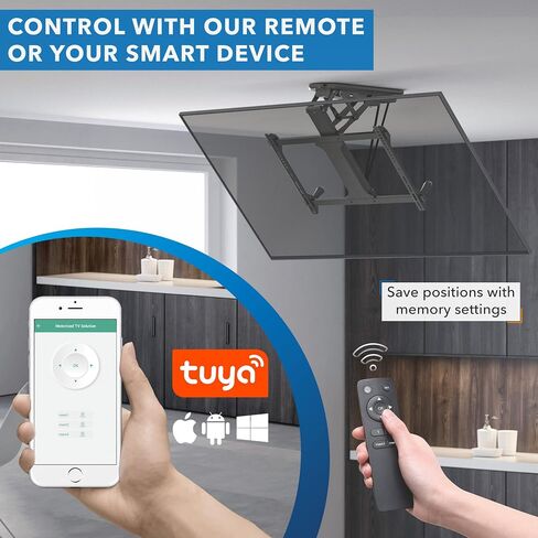 Mount-It! Motorized Ceiling TV Mount for 32 to 70 Inch TVs, Electric Flip Down TV Bracket with Remote and App Control, Drop Down Ceiling Mounting Bracket for Flat and Pitched Roofs, Holds Up to 77 lbs in Kuwait