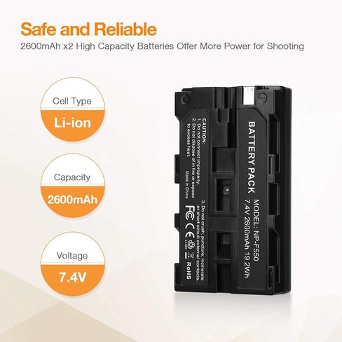 BABAKA NP-F550 Battery, 2-Pack 2600mAh NP F550 Battery and Dual USB Charger Set for Sony NP F970, F750, F770, F960, F550, F530, F330, F570, CCD-SC55, TR516, TR716, TR818, TR910, TR917 and More in Kuwait