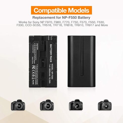 BABAKA NP-F550 Battery, 2-Pack 2600mAh NP F550 Battery and Dual USB Charger Set for Sony NP F970, F750, F770, F960, F550, F530, F330, F570, CCD-SC55, TR516, TR716, TR818, TR910, TR917 and More in Kuwait