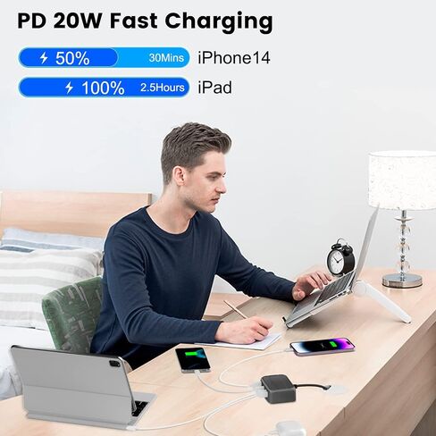 شاحن USB C سريع، 120 وات GaN 6 منافذ USB لمحطة شحن كتلة أجهزة متعددة، محول شريط طاقة شاحن USB C 4 أنواع C و2USB A متوافق مع iPhone 14 13 12 11 Pro Max Pixel Note Galaxy in Saudi Arabia