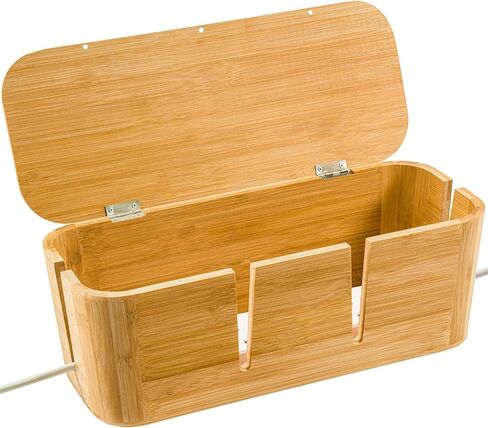 BS-VOG Cable Management Box, Large Bamboo Cord Box Hider to Cover Power Strip, Stylish Cable Organizer Box to Conceal Surge Protector, TV Wires, Chargers on Home Office Desk or Floor, No Installation in Kuwait