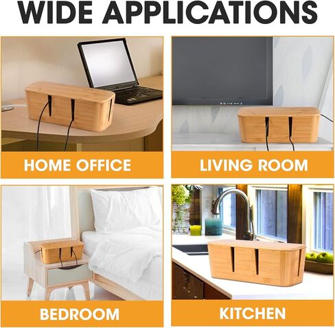 BS-VOG Cable Management Box, Large Bamboo Cord Box Hider to Cover Power Strip, Stylish Cable Organizer Box to Conceal Surge Protector, TV Wires, Chargers on Home Office Desk or Floor, No Installation in Kuwait