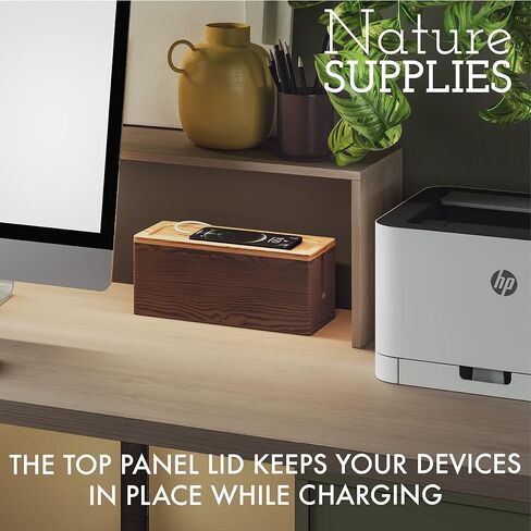 إمدادات ناتشر | صندوق إدارة الكابلات الصغيرة من الخشب الحقيقي باللون البني | صندوق منظم السلك لشرائط الطاقة والمحولات والشواحن ومحور USB | صندوق تخزين الكابل مع الملحقات متضمن| صندوق مخفي الحبل صغير in Kuwait