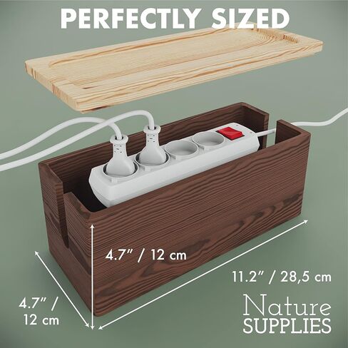 إمدادات ناتشر | صندوق إدارة الكابلات الصغيرة من الخشب الحقيقي باللون البني | صندوق منظم السلك لشرائط الطاقة والمحولات والشواحن ومحور USB | صندوق تخزين الكابل مع الملحقات متضمن| صندوق مخفي الحبل صغير in Kuwait