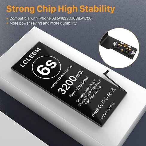 LCLEBM Battery for iPhone 6S, [2023 New Version] New 0 Cycle Higher Capacity 3200mah Battery Replacement for iPhone 6S A1633 A1688 A1700 with Complete Repair Tools Kits in Saudi Arabia