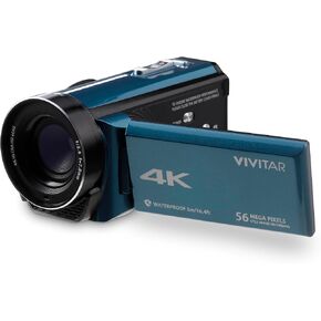 Vivitar - 4K Camcorder Ultra HD Lens, 4K Camera for Video Recording with 56MP, 13MP Sensor, 3" Rotatable Full Color LCD Display, 18x Zoom, Waterproof 5M/ 16.4FT, Image Stabilization, Teal in Kuwait