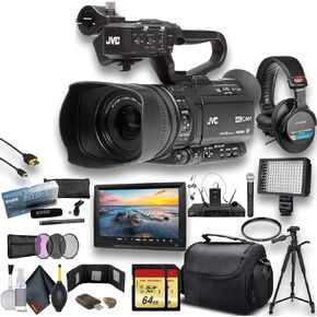 كاميرا فيديو JVC GY-HM250 UHD 4K مع بطاقة ذاكرة 2 × 64 جيجابايت وحامل ثلاثي القوائم وميكروفون Rode وشاشة خارجية وسماعات رأس Sony Pro وحقيبة وإضاءة LED والمزيد من الحزمة المميزة in Kuwait