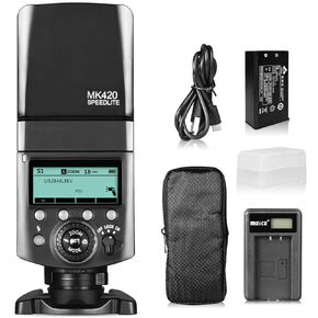 فلاش كاميرا Meike MK420N TTL بطارية ليثيوم أيون Speedlite مع شاشة LCD متوافقة مع Nikon D850 D810 D3400 D3300 D3500 Z6 Z7 وكاميرات DSLR الأخرى + بطارية ليثيوم + موزع + شاحن بطارية in Kuwait