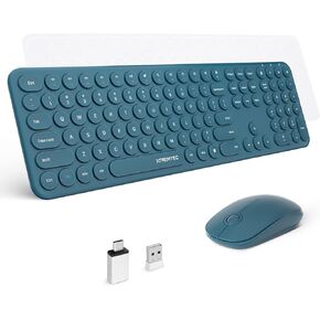 Wireless Keyboard and Mouse, XTREMTEC Cute Keyboard Retro Round Keycap - 2.4GHz Ultra-Slim Quiet Aesthetic Keyboard for Mac Computer Laptop PC Desktops (Macaron Green) in Kuwait