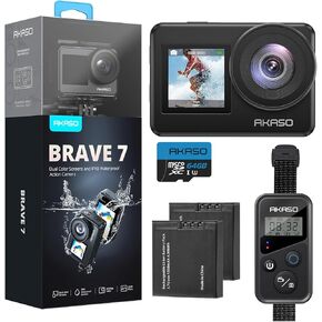 كاميرا AKASO Brave 7 4K30FPS 20MP WiFi Action مع شاشة تعمل باللمس IPX8 33FT كاميرا مقاومة للماء EIS 2.0 Zoom تدعم التحكم الصوتي في الميكروفون الخارجي مع بطاريات 2X 1350 مللي أمبير في الساعة وكاميرا تسجيل فيديو in Kuwait