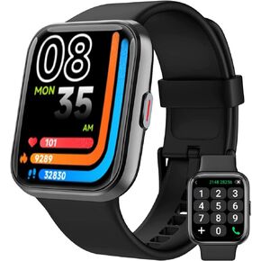 RERE ASW2 Smart Watch (Answer/Make Call), Alexa Built-in, 1.69" Fitness Tracker with 60 Sport Modes, Heart Rate, Blood Oxygen, Sleep Monitor, for Android and IOS, IP68 Waterproof, Black