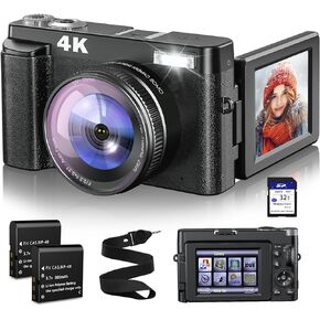 أحدث كاميرا رقمية 4K للتصوير الفوتوغرافي والفيديو، كاميرا تسجيل فيديو بدقة 48 ميجابكسل مع بطاقة SD للتركيز التلقائي المضاد للاهتزاز، شاشة قابلة للطي 180 درجة، كاميرا رقمية تكبير 16X مع فلاش، كاميرا رقمية مدمجة للسفر in Kuwait