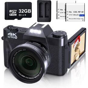 فيجانجر كاميرا رقمية للتصوير الفوتوغرافي والفيديو 4K 48MP لليوتيوب مع شاشة قابلة للطي 180 درجة، تقريب رقمي 16X، عدسة ماكرو بزاوية عريضة 52 ملم، بطاقة TF 32GB، بطاريتين (W01-اسود) in Kuwait