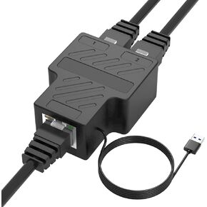 RJ45 Ethernet Splitter, Hdiwousp 100Mbps Ethernet Splitter 1 to 2[2 Devices simultaneously networked], LAN Splitter Adapter with USB Power Cable, Internet Splitter for Cat5/5e/6/7/8 Cables