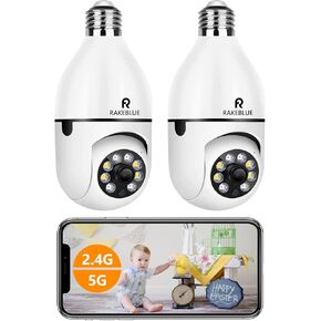 كاميرا مصباح ضوء، كاميرا حماية لاسلكية 1080P مع 2.4 جيجا هرتز/ 5 جيجا هرتز واي فاي، زاوية 360 درجة / إمالة الإنسان للكشف عن الحركة في اتجاهين رؤية ليلية ملونة (أبيض مع 32 جيجابايت) in Kuwait