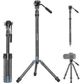 Manbily MPK-323 مونوبود كاميرا من ألياف الكربون مع أقدام، مونوبود احترافي 74 بوصة مع رأس سائل مائل وقاعدة حامل ثلاثي قابلة للإزالة لكاميرا DSLR، أنبوب Φ32 مم، أقصى حمل 44 رطل/20 كجم in Kuwait