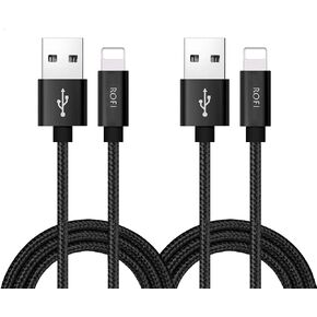 RoFI Compatible Phone Cable, [2Pack] 4FT Nylon Braided Fast Charging USB Cord Replcement for Phone X 8 8 Plus 7 7 Plus 6s 6s Plus 6 6 Plus 5 5S 5C SE Pad Air Mini and More (2 Pack Black, 4 FT) in Saudi Arabia