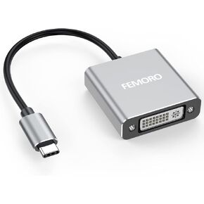 محول FEMORO USB C إلى DVI، محول USB من النوع C (Thunderbolt 3 & 4) إلى DVI-D ذكر إلى أنثى يدعم 1080p@60hz متوافق مع MacBook Air 2022/2020/2018، Dell XPS 17/15/13، Surface Book 3/2 in Kuwait