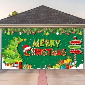 6x13 ft Christmas Outdoor Red Truck Garage Door Banner Large Winter Forest Pine Trees Snowy Backdrop Holiday Background Sign for Xmas Garage Door Wall Decoration Props Gifts