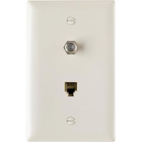 Legrand Pass & Seymour TPTELTVWCC10 Trademaster Mid-Size Unbreakable Nylon Wall Plate, 1 Gang, One F-Type Coax Cable Connector and One RJ11 Four Conductor Telephone Jack, White (1 Count)