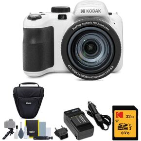 كوداك كاميرا رقمية استرو زووم AZ421 بدقة 16 ميجابكسل مع تقريب بصري 42X وشاشة LCD 3 انش (ابيض) حزمة 32GB من بيكسبرو in Kuwait
