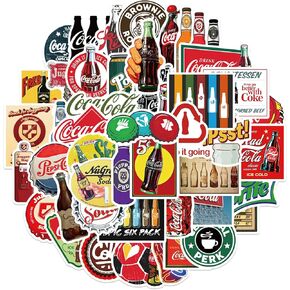 Fashion Coke Stickers, 50 PCS Vinyl Waterproof Stickers Decals for Laptop, Scrapbooking, Phone Cases Stickers for Hydro Flask Water Bottle Laptop Computer Skateboard Luggage Stickers (Cola-50PCS)