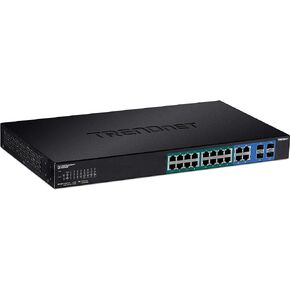 TRENDnet 16-Port Gigabit PoE+ Web Smart Switch with 2 Shared SFP Slots, Up to 30 W Per Port, 185 W Total Power Budget, Rack Mountable, TPE-1620WS, black in Kuwait