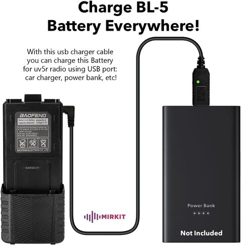 مجموعة ملحقات MIRKIT Baofeng: بطارية Baofeng BL-5L 3800mah مع كابل شحن USB Baofeng متوافق مع راديو Baofeng UV- 5R MK2 MK3 MK4 MK5 BF-F8HP UV-5RX3 RD-5R UV-5RTP UV-5X3 in Kuwait