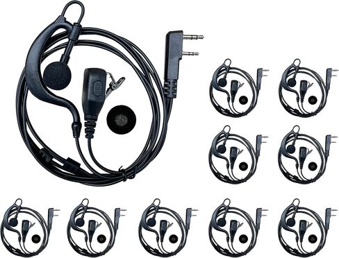 سماعة رأس SHON Walkie Talkie مع ميكروفون، متوافقة مع Kenwood Baofeng وRetevis Radios 2 دبوس خطاف أذن على شكل حرف G لإنفاذ قانون الشرطة (6 مجموعات/أسود) in Kuwait