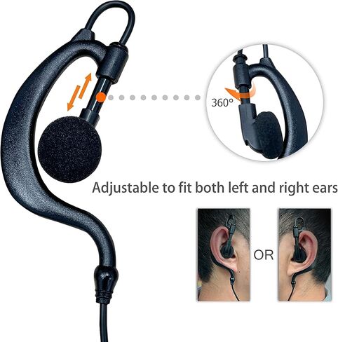 SHON Walkie Talkie Headset with Mic, Compatible Kenwood Baofeng and Retevis Radios 2 Pin G-Shaped Ear Hook for Police Law Enforcement (6 Set/Black) in Kuwait
