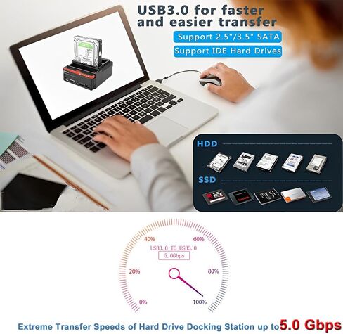 IDE Hard Drive HDD Docking Station Hard Drive Dock Reader, 2.5" 3.5" External Hard Drive Enclosure, External HDD Hard Drive Card Reader USB 3.0 Hub, USB 3.0 to 2 SATA Ports 1 IDE Port in Kuwait