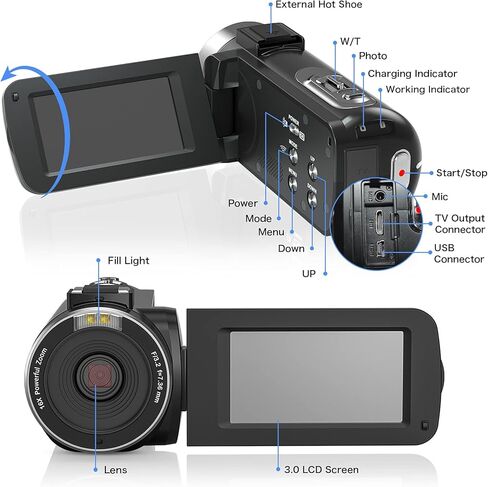 DSOEKEU Video Camera Camcorder 1080P 36 MP Full HD Video Camera for YouTube with WiFi Vlogging Camera IR Night Vision Digital Camera Recorder 16X Digital Remote Control Camcorders Camera,1 Battery in Kuwait