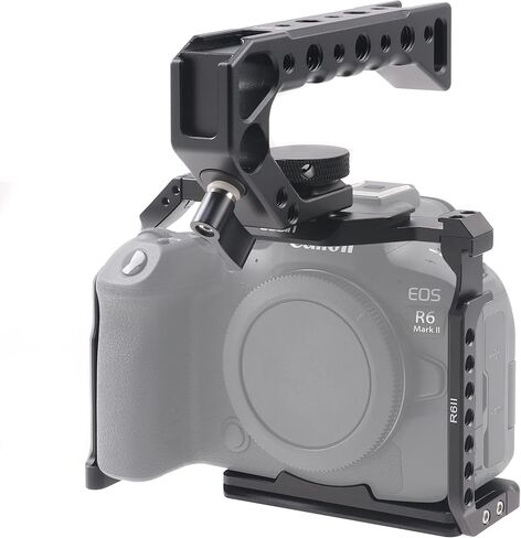 قفص كاميرا FocusFoto + مجموعة مقبض علوي/جانبي لكاميرا Canon EOS R6 Mark II بدون مرآة، مثبت من سبائك الألومنيوم مع حذاء بارد، مسمار لولبي 1/4 بوصة، فتحة تحديد موقع ARRl 3/8 بوصة لصناعة أفلام الفيديو in Kuwait