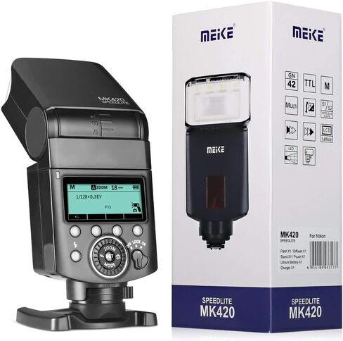 فلاش كاميرا Meike MK420N TTL بطارية ليثيوم أيون Speedlite مع شاشة LCD متوافقة مع Nikon D850 D810 D3400 D3300 D3500 Z6 Z7 وكاميرات DSLR الأخرى + بطارية ليثيوم + موزع + شاحن بطارية in Kuwait