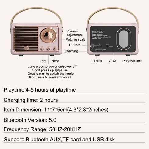 Retro Bluetooth Speaker Wireless Mini Speaker,Bluetooth Speaker with Crystal Clear Stereo Sound Rich Bass,Portable Bluetooth Speaker for iPhone,Android Devices and Tablet (Beige) in Kuwait