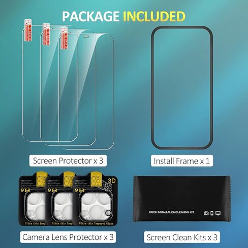 [3+3 عبوات] واقيات شاشة من الزجاج المقسى وواقي عدسة الكاميرا لهاتف iPhone 12 Pro Max 6.7 بوصة، [مضاد للخدش]، [صلابة 9H]، [مضاد لبصمات الأصابع]، [سهل التركيب]، [خالٍ من الفقاعات]، [ رقيقة جدا] in Kuwait