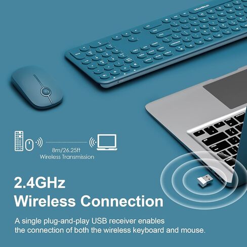 لوحة مفاتيح وماوس لاسلكي، XTREMTEC Cute Keyboard Retro Round Keycap - لوحة مفاتيح جمالية نحيفة للغاية وهادئة بتردد 2.4 جيجا هرتز لأجهزة Mac والكمبيوتر المحمول وأجهزة الكمبيوتر المكتبية (أخضر معكرون) in Kuwait