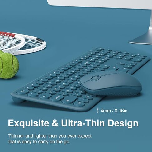 لوحة مفاتيح وماوس لاسلكي، XTREMTEC Cute Keyboard Retro Round Keycap - لوحة مفاتيح جمالية نحيفة للغاية وهادئة بتردد 2.4 جيجا هرتز لأجهزة Mac والكمبيوتر المحمول وأجهزة الكمبيوتر المكتبية (أخضر معكرون) in Kuwait