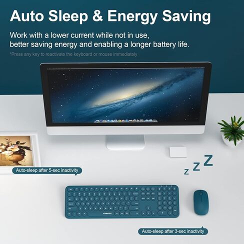 لوحة مفاتيح وماوس لاسلكي، XTREMTEC Cute Keyboard Retro Round Keycap - لوحة مفاتيح جمالية نحيفة للغاية وهادئة بتردد 2.4 جيجا هرتز لأجهزة Mac والكمبيوتر المحمول وأجهزة الكمبيوتر المكتبية (أخضر معكرون) in Kuwait