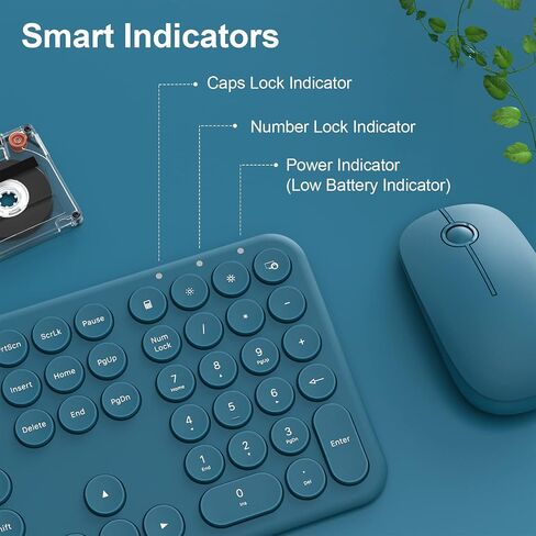 لوحة مفاتيح وماوس لاسلكي، XTREMTEC Cute Keyboard Retro Round Keycap - لوحة مفاتيح جمالية نحيفة للغاية وهادئة بتردد 2.4 جيجا هرتز لأجهزة Mac والكمبيوتر المحمول وأجهزة الكمبيوتر المكتبية (أخضر معكرون) in Kuwait