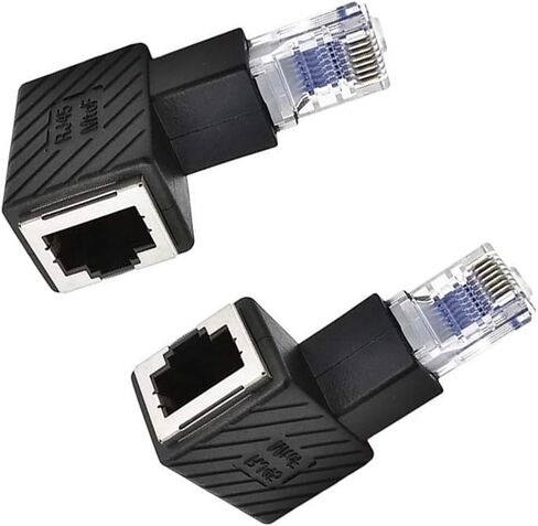 Kework 2 Pack Network RJ45 Extender، 90 درجة زاوية يسار إيثرنت LAN RJ45 ذكر إلى أنثى وصلة محول تمديد لـ Cat5 Cat5e (RJ45 يسار) in Kuwait