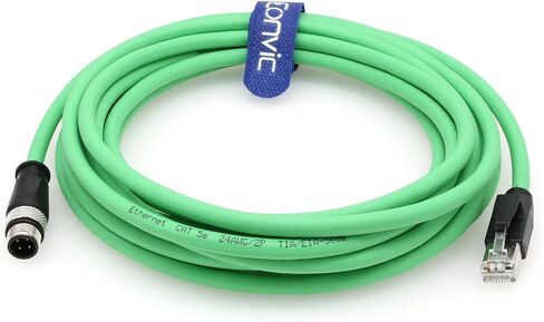 Eonvic M12 4-pin Male to RJ45 E4 Plug High Flex Cat5e كابل إيثرنت صناعي ديناميكي PUR (5 متر، أخضر) in Kuwait