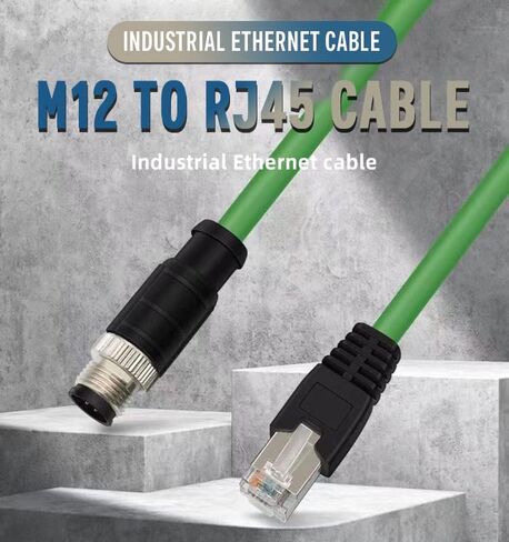 Eonvic M12 4-pin Male to RJ45 E4 Plug High Flex Cat5e كابل إيثرنت صناعي ديناميكي PUR (5 متر، أخضر) in Kuwait