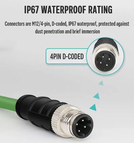 Eonvic M12 4-pin Male to RJ45 E4 Plug High Flex Cat5e كابل إيثرنت صناعي ديناميكي PUR (5 متر، أخضر) in Kuwait