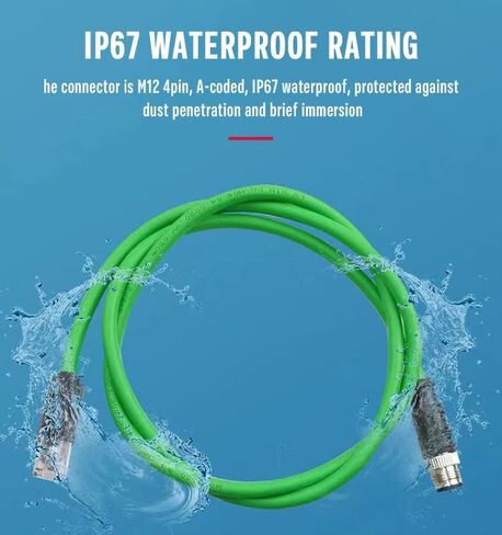 Eonvic M12 4-pin Male to RJ45 E4 Plug High Flex Cat5e كابل إيثرنت صناعي ديناميكي PUR (5 متر، أخضر) in Kuwait
