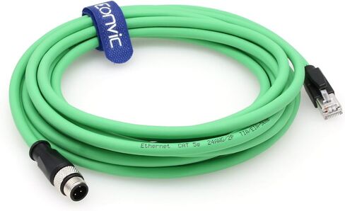 Eonvic M12 4-pin Male to RJ45 E4 Plug High Flex Cat5e كابل إيثرنت صناعي ديناميكي PUR (5 متر، أخضر) in Kuwait