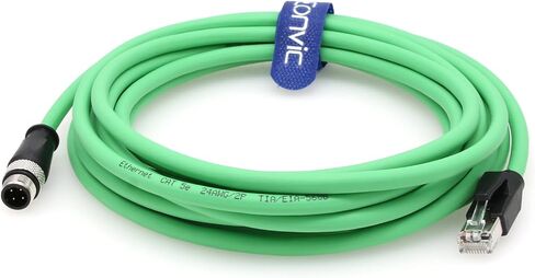 Eonvic M12 4-pin Male to RJ45 E4 Plug High Flex Cat5e كابل إيثرنت صناعي ديناميكي PUR (5 متر، أخضر) in Kuwait